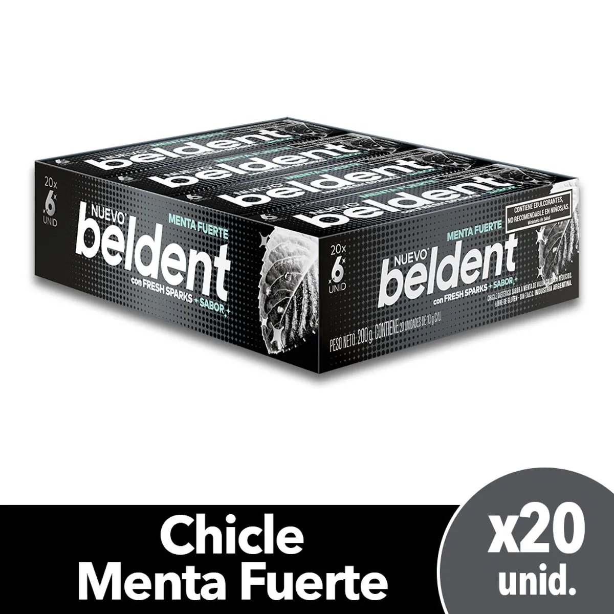 CHICLES BELDENT MENTA FUERTE X20U.