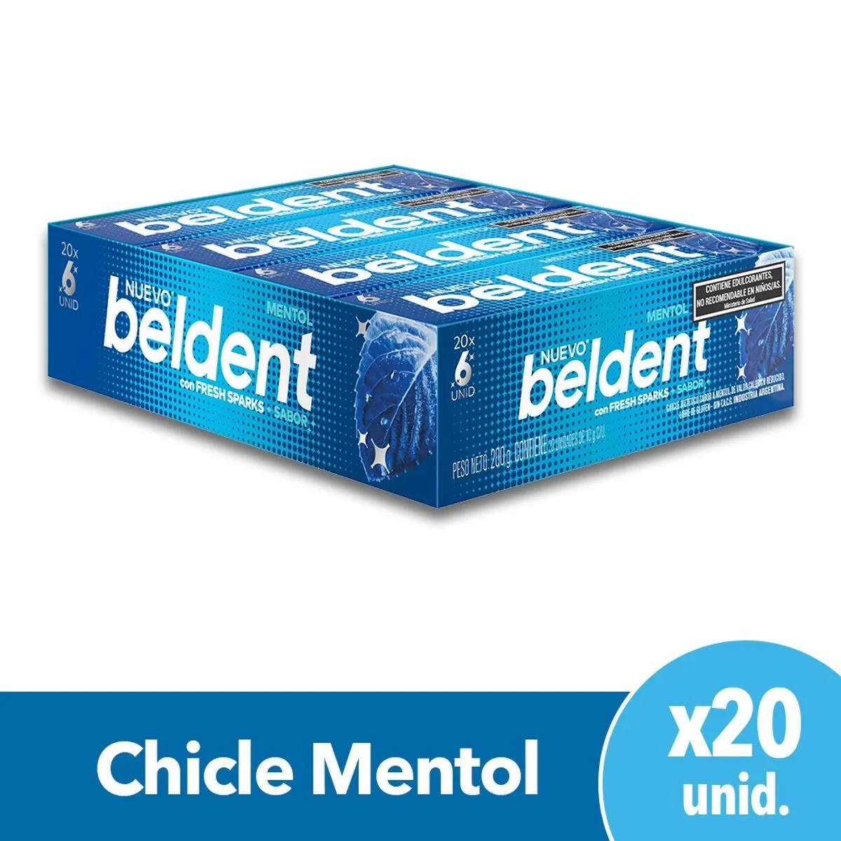 CHICLES BELDENT MENTOL X20U.